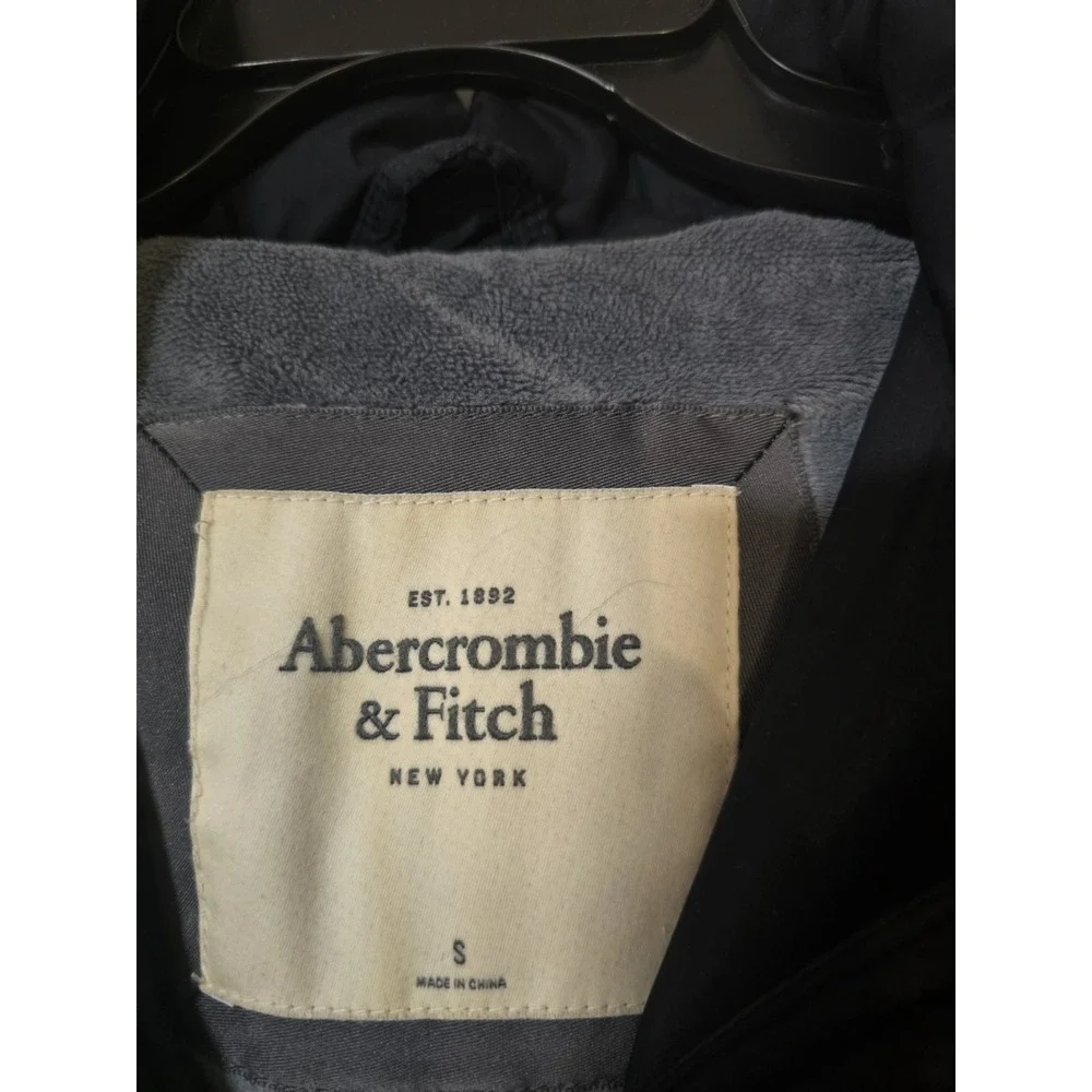 Abercrombie & Fitch Long Down Parka Puffer Coat Hood Fur coat W/belt Small Black